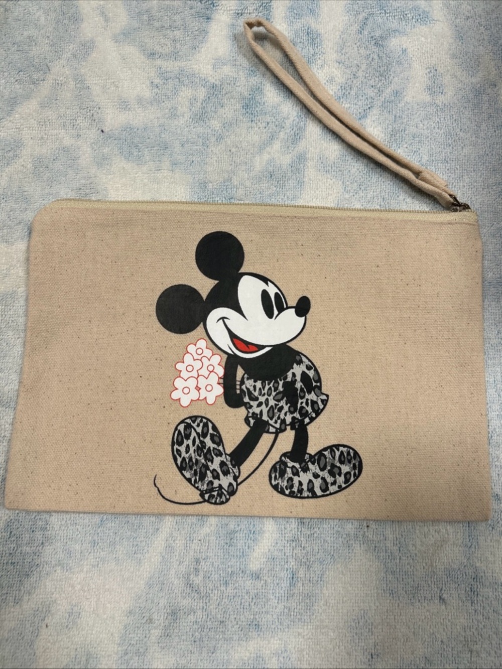 Beige Canvas makeup Pouch with Mickey Graphic